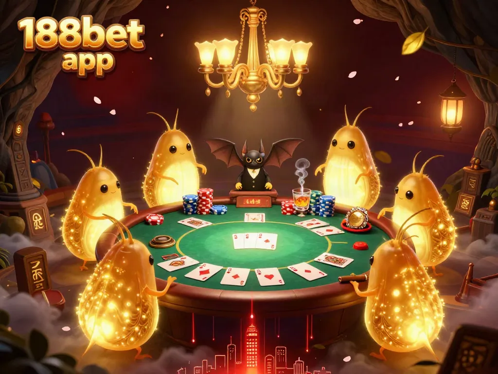 Experience excitement with the 188bet app as glowworms illuminate a vibrant cave casino.