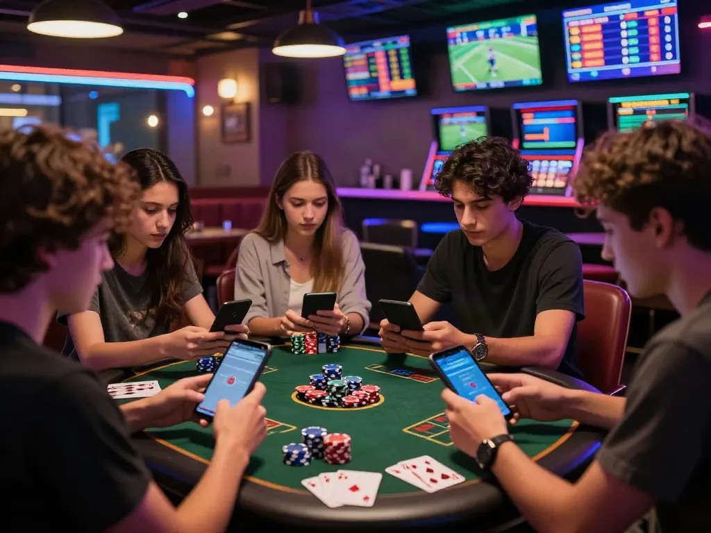 Engaging betting experience with young adults at UK88 online gambling platform, showcasing live sports and vibrant atmosphere.