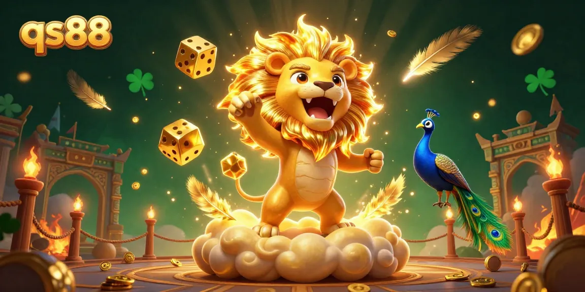Engage in the exhilarating world of qs88 casino gaming amidst a vibrant 3D scene filled with golden elements.