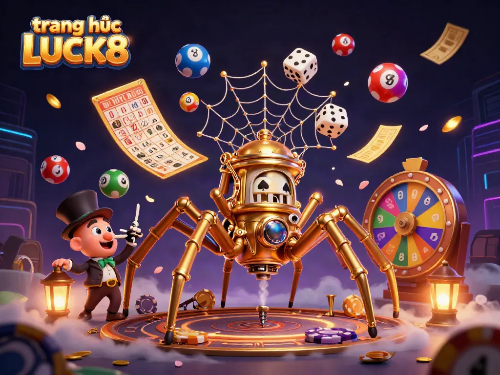 Experience the excitement at trang chủ LUCK8 with vibrant lottery balls and steampunk elements.