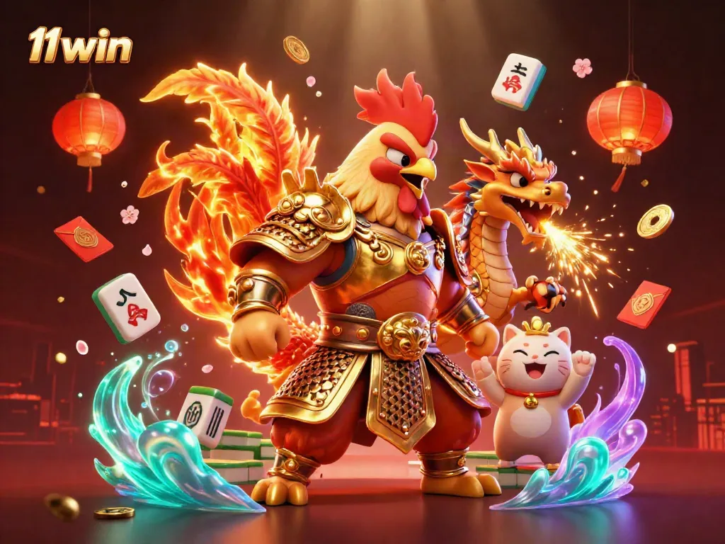 Experience winning at 11win with an action-packed scene of fantastic characters and casino elements.