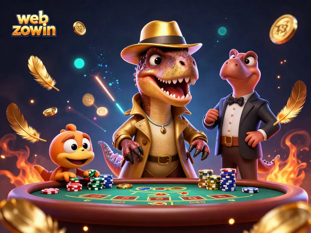 Experience thrilling gameplay at web zowin with 3D dinosaur-themed casino action.