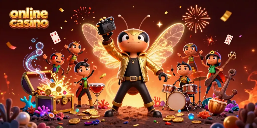 Experience the thrill of an online casino with vibrant characters and dynamic game elements.