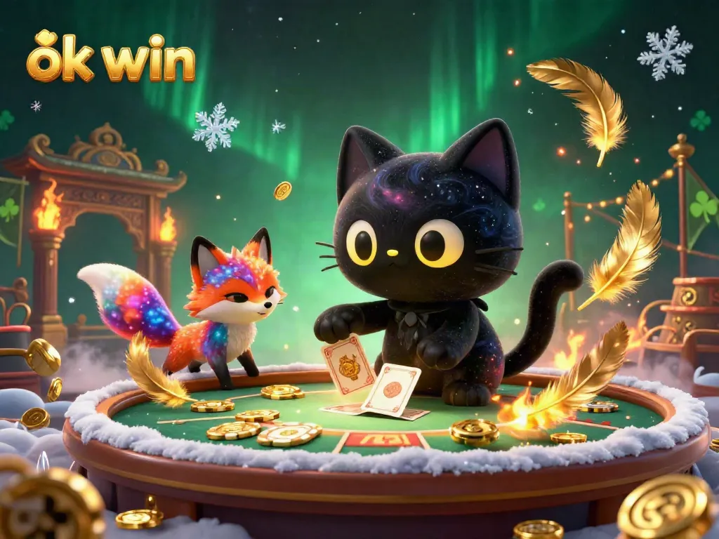 Experience the thrill of ok win in this dynamic casino scene featuring a black hole cat and colorful fox.