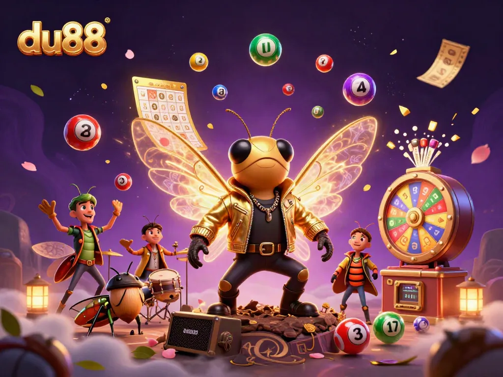 Join the excitement at du88 with a dynamic scene of colorful lottery games and electric performers lighting up the casino.