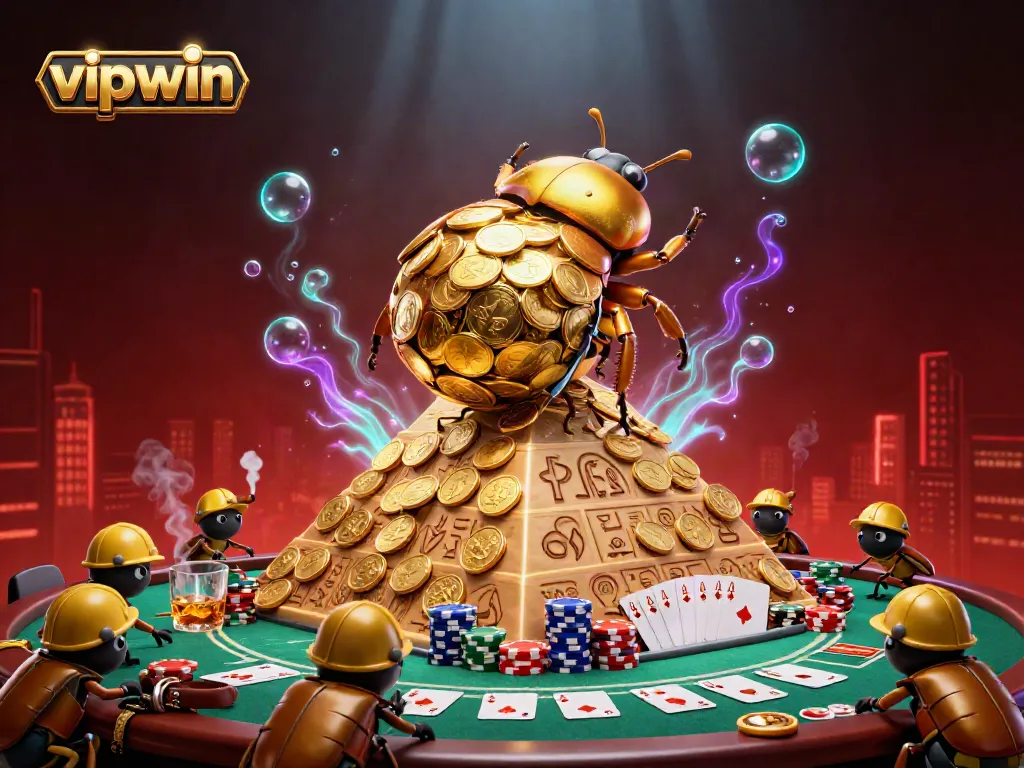 Engage in exciting gameplay at vipwin with golden coins, poker elements, and vibrant casino visuals.