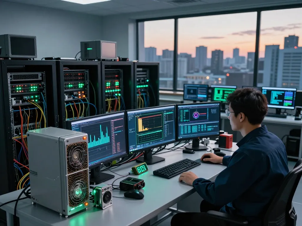 Configuração técnica em https://vnish.net.br/ destacando a eficiência da mineração de criptomoedas com dispositivos Antminer e métricas de desempenho.