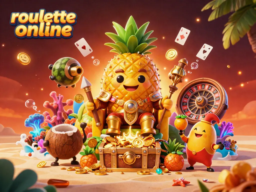 Experience thrilling gameplay with roullete online in a vibrant casino-themed scene featuring a golden pineapple king.