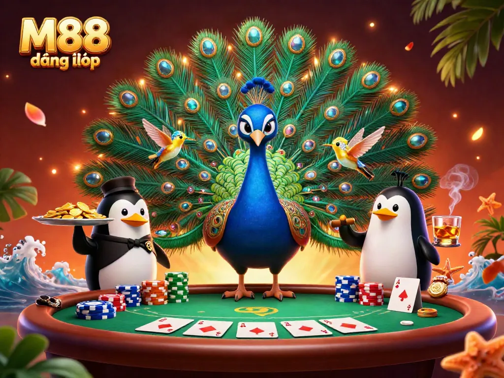Experience M88 đăng nhập with a vibrant 3D casino scene showcasing poker excitement.