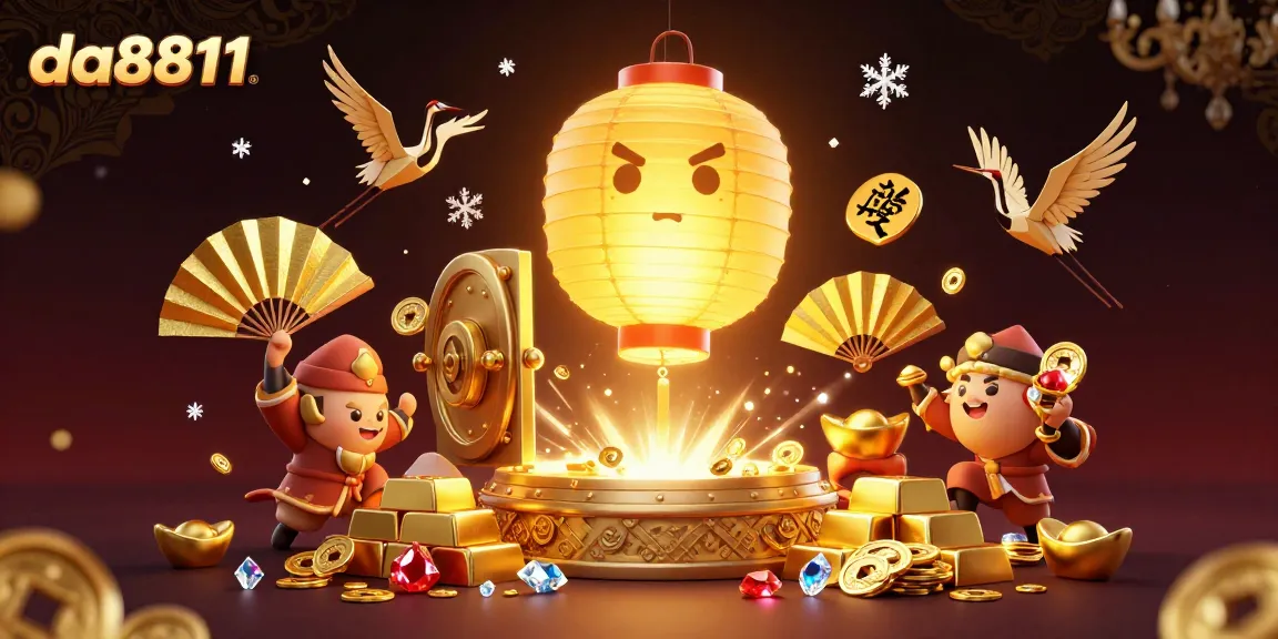 Experience thrilling gaming at da8811 with a dazzling 3D casino scene featuring treasure and lucky symbols.
