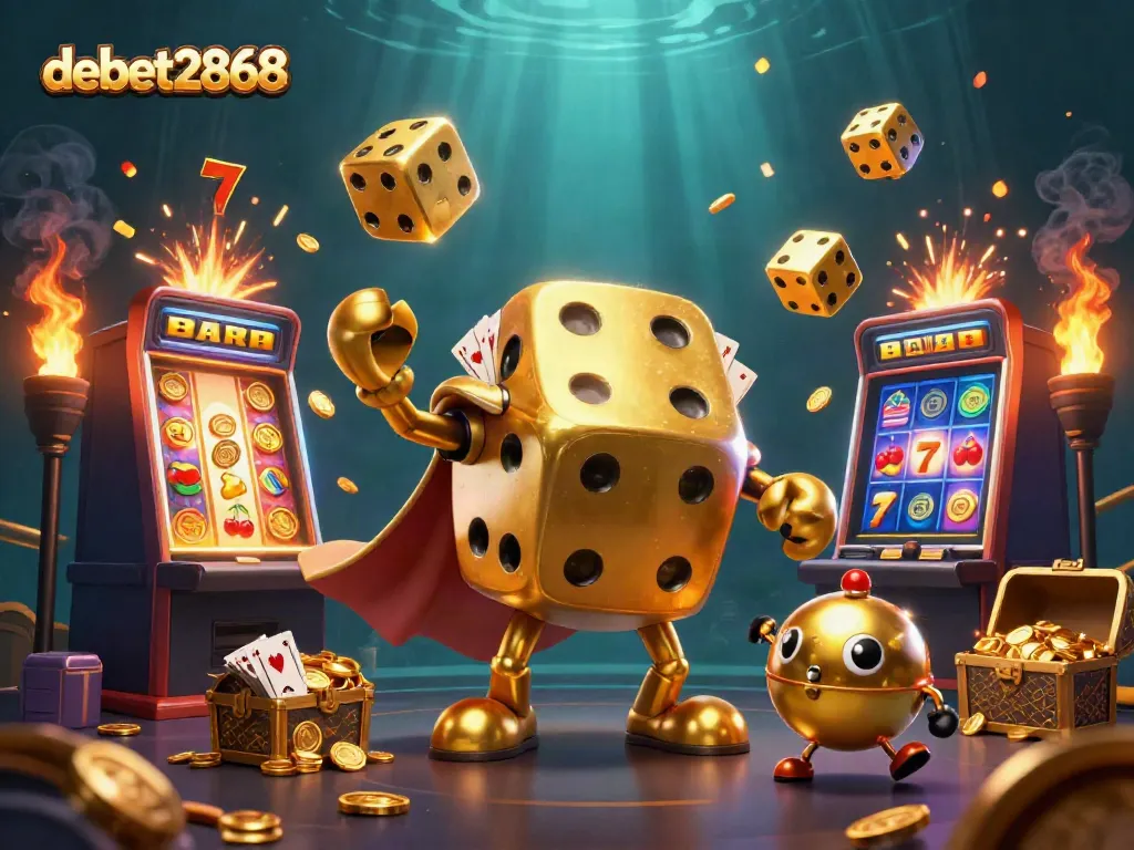 Experience thrilling gameplay with debet2868's dynamic casino scene featuring golden dice and jackpot excitement.
