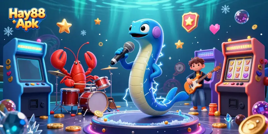 Experience thrilling gameplay with Hay88 Apk's colorful underwater casino scene, featuring dynamic gaming elements.