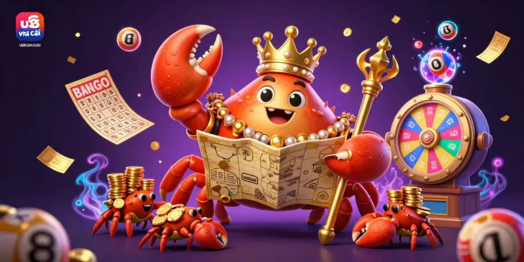 Engaging scene with the vu88 nhà cái crab emperor and dynamic lottery elements, showcasing online gambling.