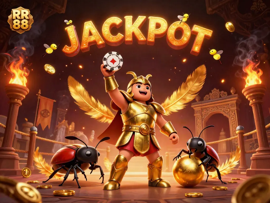 Engage in thrilling gameplay at RR 88 while betting with 3D cartoon characters celebrating a jackpot victory.