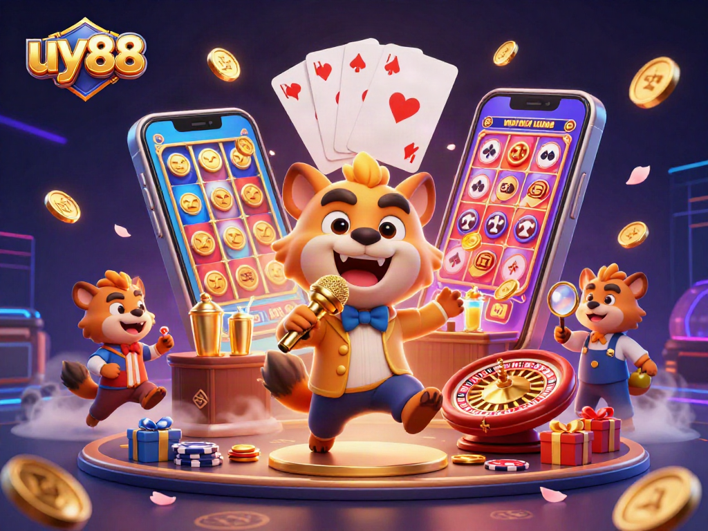 Experience vibrant action at uy88's comedy casino with hyenas, slots, and sparkling games.