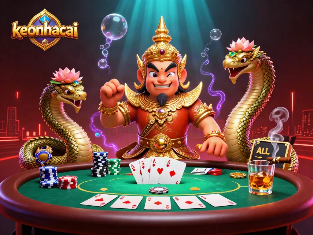 Engage with keonhacai's dynamic casino scene featuring a guardian and poker elements.