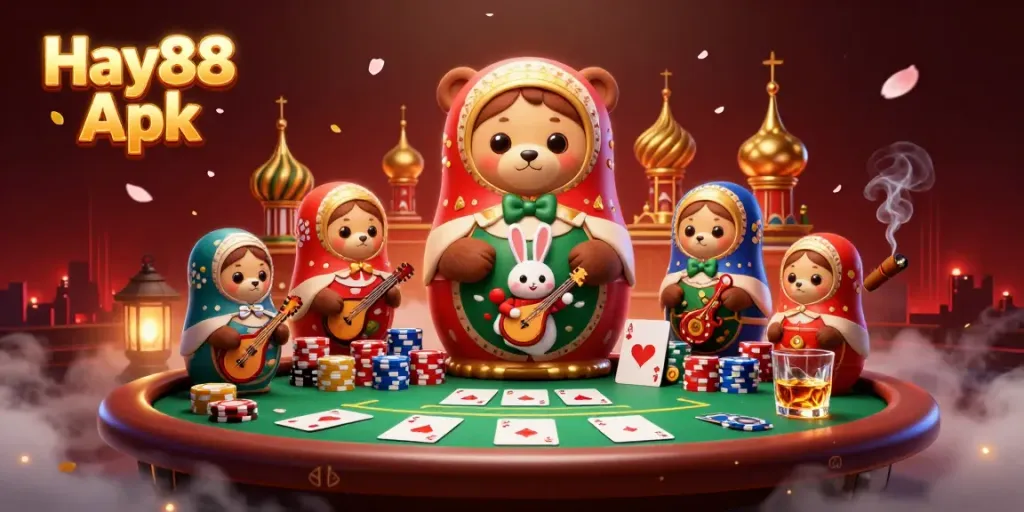 Engage in exciting gameplay with Hay88 Apk, featuring lively casino characters and dynamic poker elements.