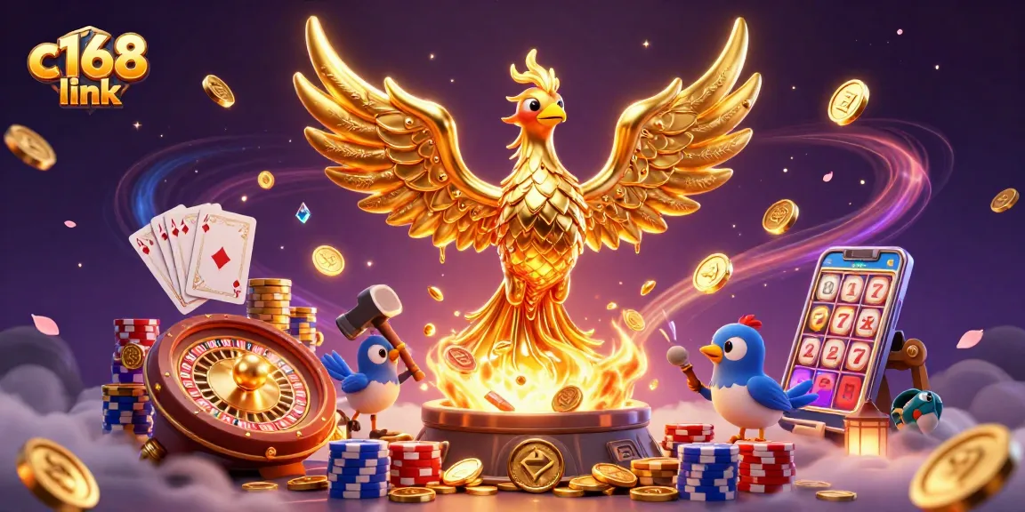 Catch exciting moments at c168 link where a golden phoenix and treasures come together in this dynamic casino scene.